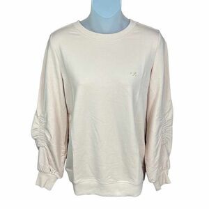Calvin Klein Sweatshirt Crew Neck Blush Pink Tan Gathered Sleeves CK Logo XS